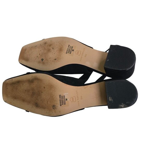 Ann Taylor Black Suede Gold Chain Square Toe Sling Back Shoes Size 9M - Picture 6 of 9